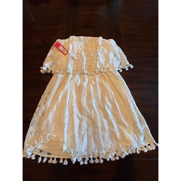Xhilaration White Lace Dress TAdjustable StrapsmSummer With Pom-Poms Fringe M - Picture 6 of 10